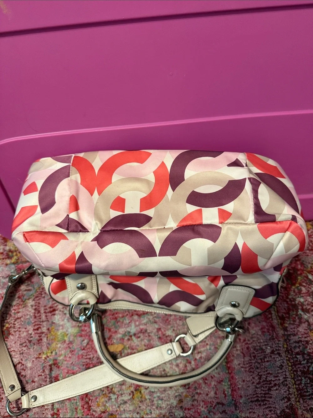 Coach Pink, Purple & Coral Signature Satchel